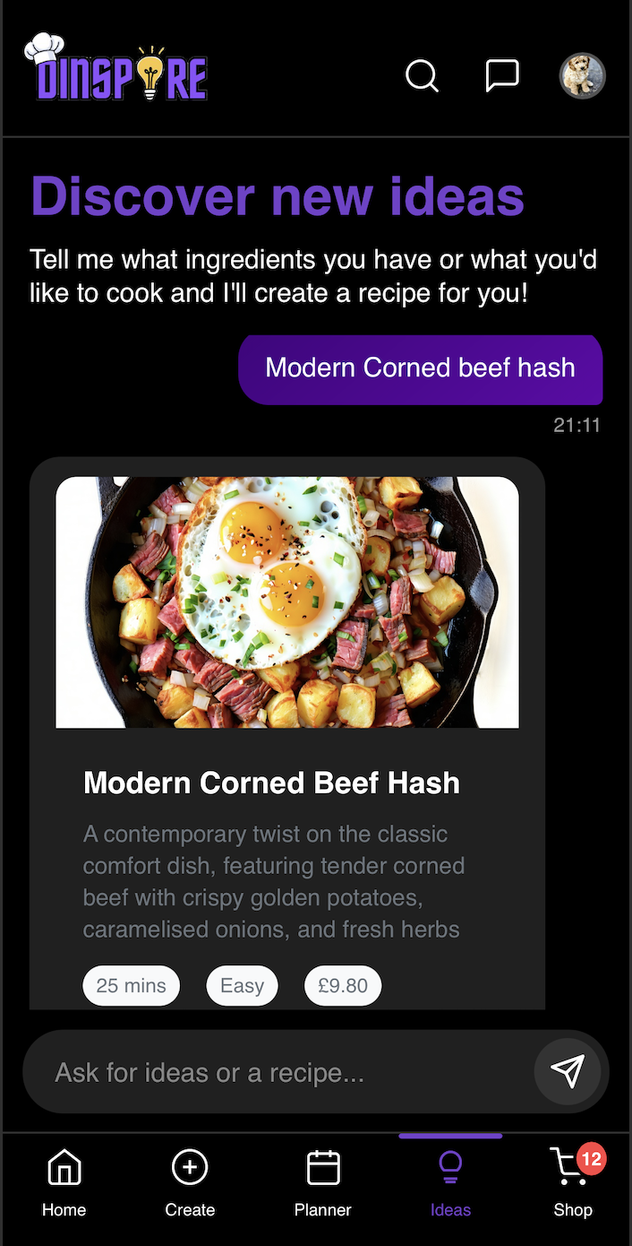 Meal Creation App Screenshot