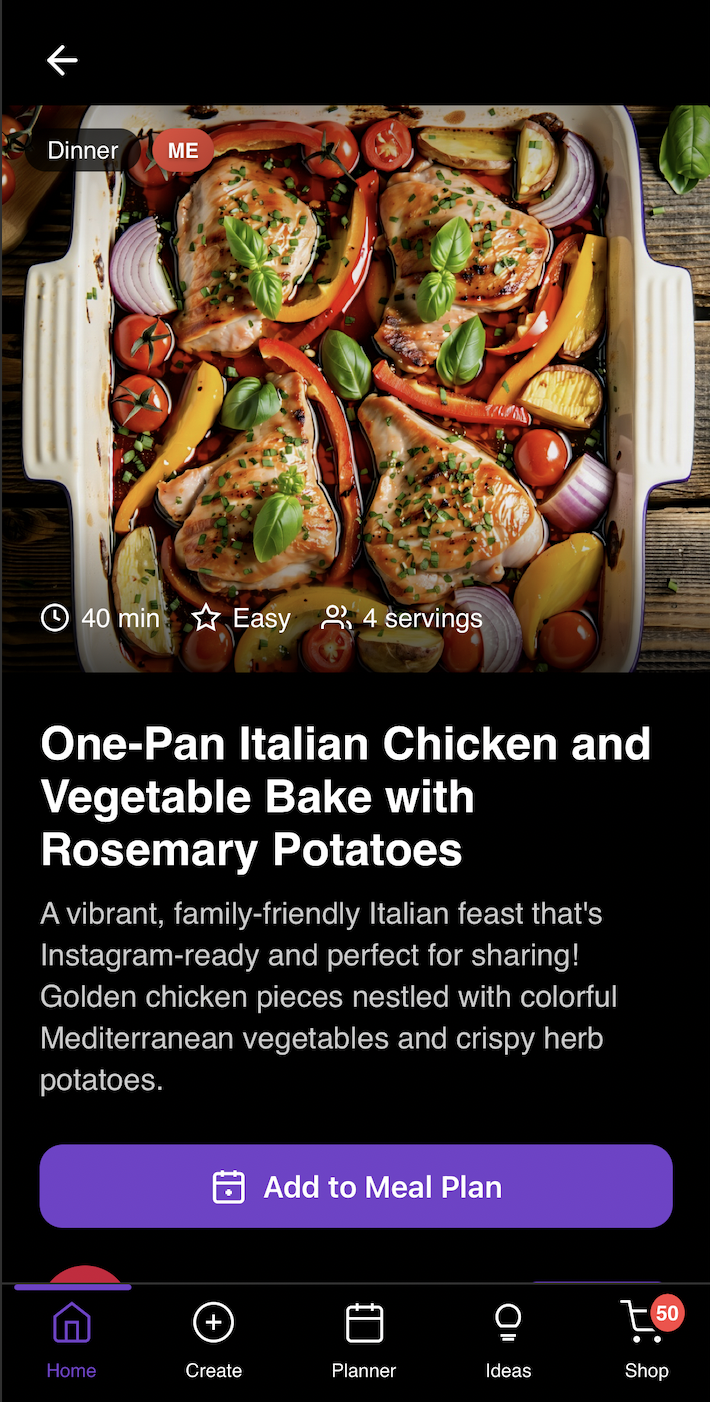 Meal Planning App Screenshot